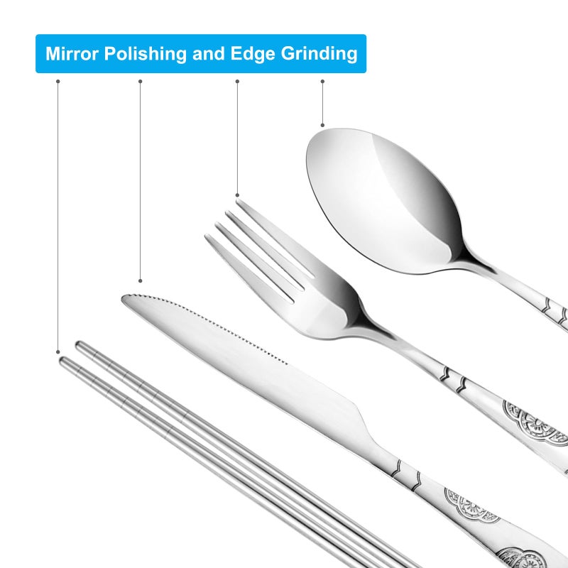 lengnoyp 20PCS Premium Travel Utensils With Case  Stainless Steel Reusable Portable Utensils Set With Case  Lengnoyp Travel Silverware Set With Case for Lunch Box Camping  Silver - Image 5